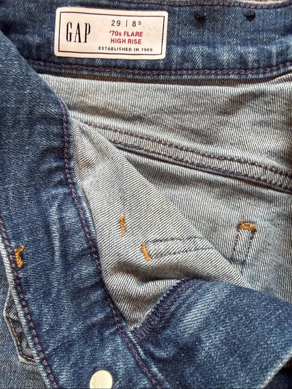 GAP Women's High Rise '70s Flare Jeans in Dark Blue Denim
